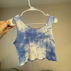 Blue and White Tie Dye Cropped Tank